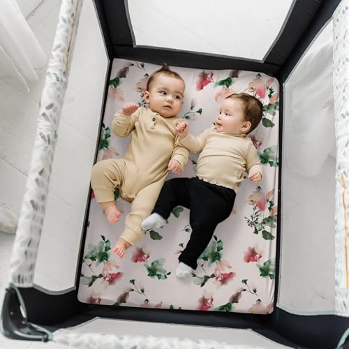 Image of Pack n Play Sheets, BROLEX 2 Pack Mini Crib Sheets,Stretchy Portable Fitted Playard Sheet Set, Convertible Playard Mattress Cover,Ultra Soft Breathable Material,Exotic & Flora