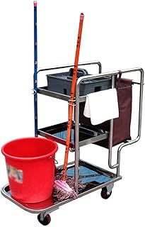 Commercial Service Trolley with Silent Wheels, Hotel Room Stainless Steel Cleaning Cart with Bag/Style-1/102 * 45 * 97Cm, Style-1, 102 * 45 * 97Cm