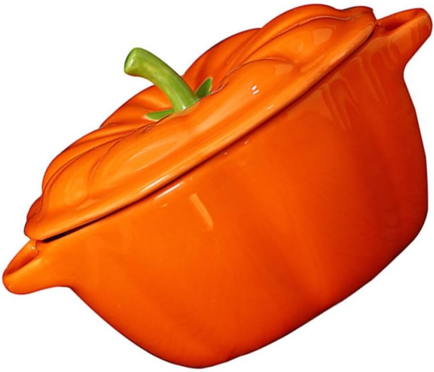 Creative Pumpkin Bowl with Lid Ceramic Soup Bowl for Home Cooking