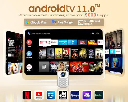 【Auto Focus】ETOE Seal Android TV 11.0 Projector, 4K Supported Mini Projector, Video Projector with ESPN, Prime Video, YouTube, 5G Wi-Fi & Bluetooth, Compatible with iOS/Android/Windows/USB/HDMI - Image 3