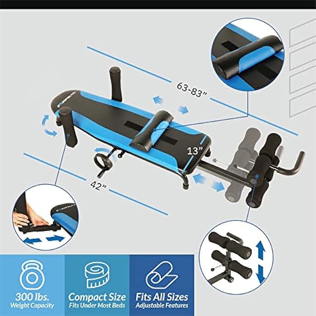 Exerpeutic Alternative Inversion Traction Table - Provides Lower Back Pain Relief Without Going Upside Down - Portable Spine Stretcher Bed for Home - 350 Lb. Capacity - Blue/Black