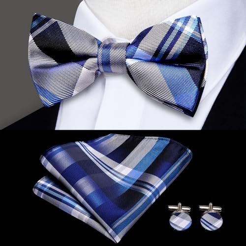Image of Hi-Tie Men Suspender Bowtie Set Suspenders Pre-tied Bow Tie Pocket Square Cufflinks Adjustable Y Shape 6 Clips Braces Tuxedo