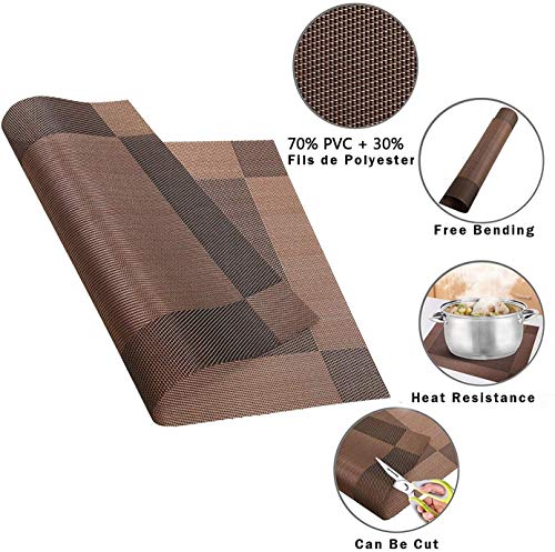 Image of YELONA Dining Table Placemats and Runner Set - Heat Resistant, Washable, Stain Resistant Mats - Woven Vinyl Plastic - Easy to Clean-(45x30 cm 4 Placemats, 180x30 cm 1 Runner)-Ideal for Stylish Dining