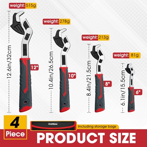 Image of Self Adjusting Pipe Wrench, 6 inch8 inch10 inch12 inch Self Locking Wrench Set with Forged Double Threaded Jaws for Pipes Nuts Bolts and Plumbing Repair