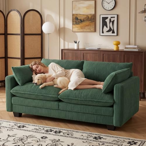 Image of Gizoon 71 inch Small Cloud Loveseat Couches for Living Room, 2 Seater Love Seat Sofa with Comfy Deep Seat, Small Washable Couches with Removable Corduroy Cover for Apartment, Green
