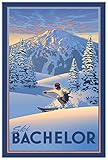 Ski Bachelor Oregon Giclee Art Print Poster from Travel Artwork by Artist Paul Leighton 12' x 18'