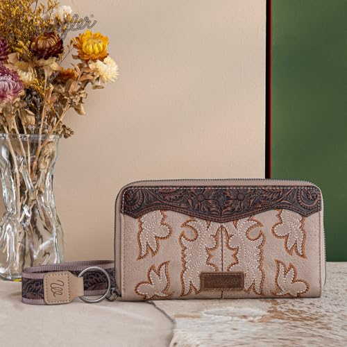 Image of Wrangler Wristlet Wallets Western Wallet for Women Floral Tooled Womens Wallet Boot Stitch Purses