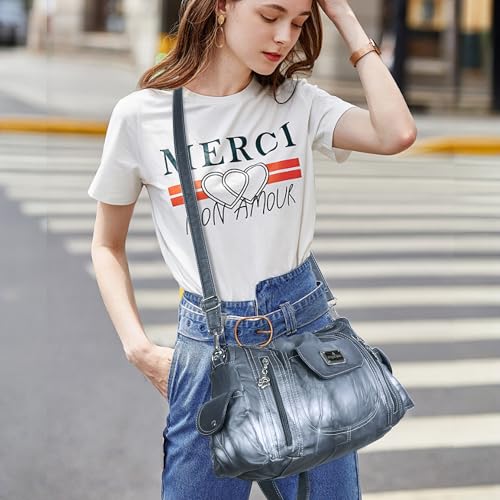 Image of Angel Kiss Purses for Women, Large Shoulder Bag Hobo Tote Purse Mutipocket Faux Leather Satchel Hobo Purse