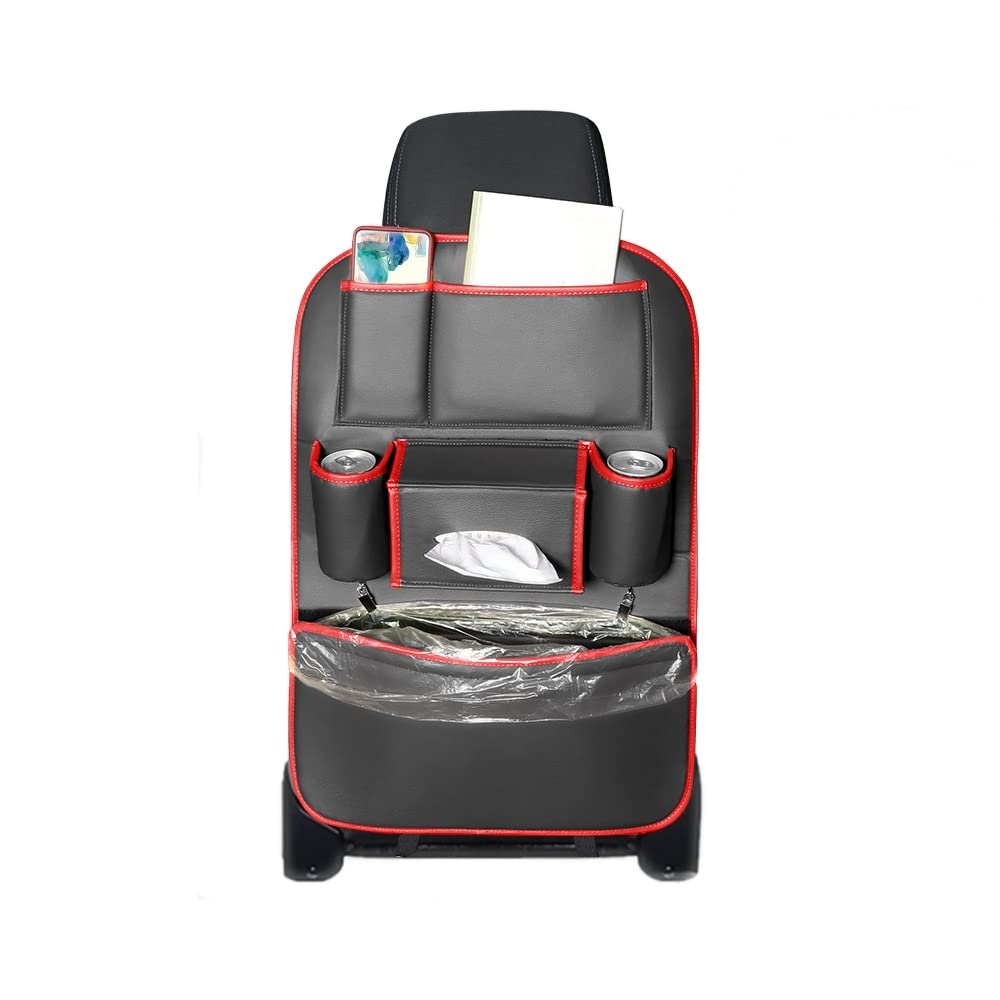 SENYAZONUniversal Car Seat Organizer, 4th Generation Enhanced Car Rear Seat Organizer, Waterproof PU Leather Car Tidy Organizer 1pcs (Black Red)