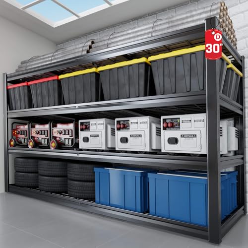 PMKES 72" W Storage Shelves Heavy Duty Garage Shelving 30" D Metal Shelving Unit, 4 Tier Adjustable Shelves, 3500LBS Steel Industrial Shelving for Basement Warehouse Commercial, 72" W*30" D*72”H