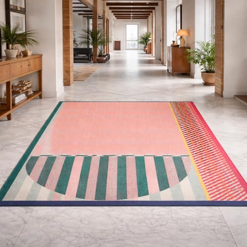 Tapis géométrique moderne rose square 150x150cm lavable - 2