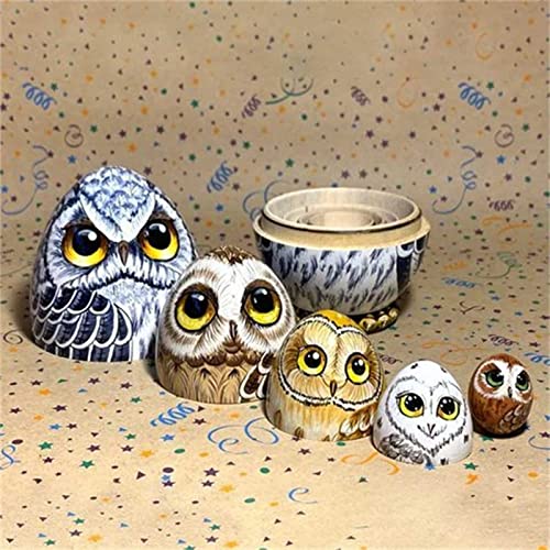 Zgoek 5 Pieces Easter Wooden Egg, Russian Nesting Doll Owl Easter Eggs Owl Statue Decorative Hand Painted Eggs For Party Favors, Classroom Prize Supplies #TOP1