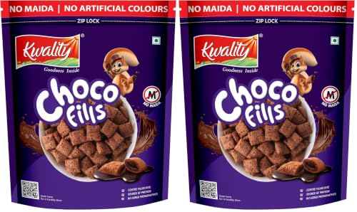 Image of Kwality Choco Fills 250g | Chocolate Flavor, No Maida | Crunchy Bites Filled with Rich Chocolate | Healthy Food & Breakfast Cereal for Kids | High in Protein & Fiber (Pack of 2)