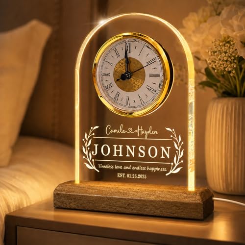 IASIRTGN Personalized Wedding Gifts for Couples 2026 Custom Anniversary Wedding Gift for Couple Names Date Mantel Clock Unique Engagement Gifts Bridal Shower Newly Wed Gifts Mr and Mrs Gifts