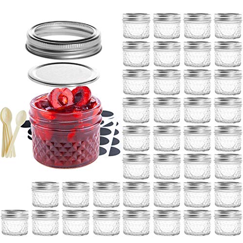 SXUDA Mason Jar BPA-Free 4oz Mini Canning Jars with Regular Lids and Bands Jelly Jars for Jam, Honey, Wedding Favors, Shower Favors, Baby Foods, DIY Magnetic Spice Jars, 40 PACK