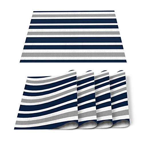 Blue White Grey Placemats for Dinning Table Set of 6 Waterproof Cloth Table Mats Cotton Linen Place Mats Fabric Dinner Mat Easy Clean Resistant Holiday Table Decor Machine Machine Washable Outdoor
