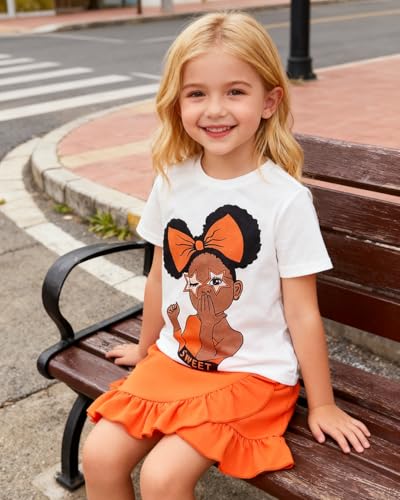 Image of Kids Toddler Girl Summer Clothes Letter Printed T-Shirt Top+ Floral Skirt 2pcs Girl's Skirt Set