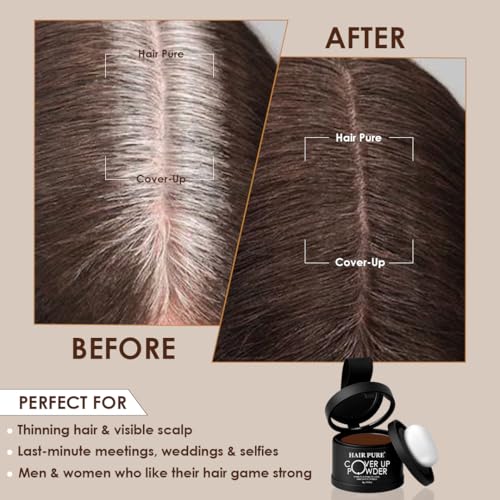 Image of Hair Pure Cover-Up Hair Powder | Instantly Covers Grey Roots & Bald Spots | Matte Finish | Fine, Highly Pigmented Powder | Fuller, Denser Look | Long-Lasting | 4g (Brown)