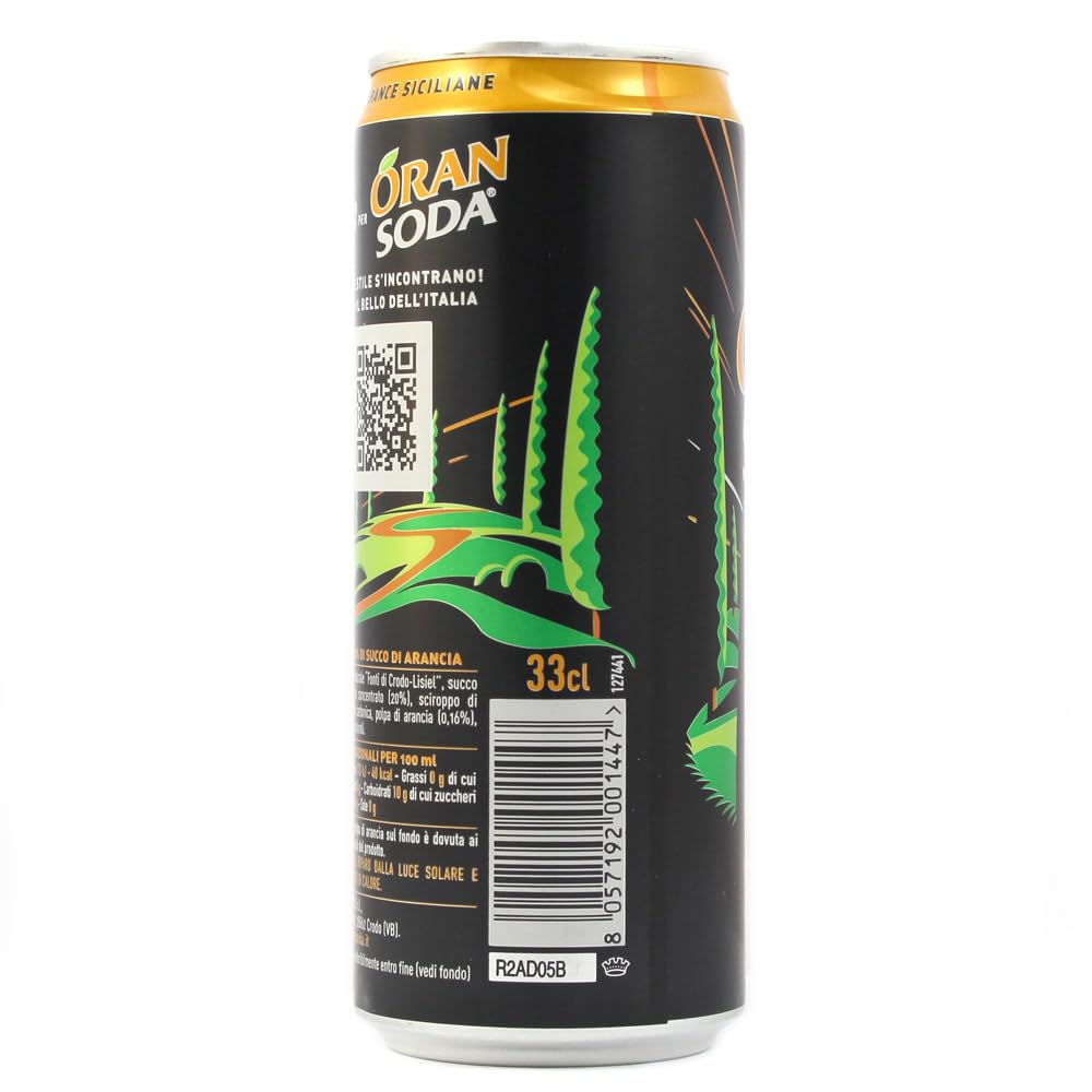Italian Gourmet Aranciata Limonata Italiana Orangenlimonade 48 x 33cl Dosen | Bibita frizzante all'arancia, gusto dolce agrumato; sprudelnder Softdrink, Gesamtnettogewicht 15,84 L + Kostenlos Polpa 400g