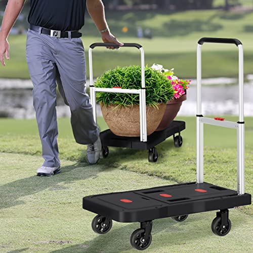 Platform Hand Truck Portable Trolly - Fully Folded Compact Push Cart, 330lbs Capacity Heavy Duty Dolly Practical Handling Tools for Household Industrial, Noise Reduction Office Moving Truck - Image 3