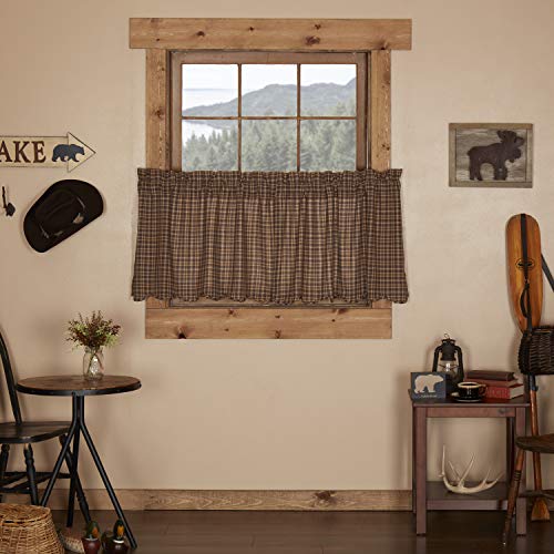 VHC-Brands-Prescott-Rustic-24×36-Tier-Pair-Brown-Rod-Pocket-Cotton-Plaid-Kitchen-Window-Curtains VHC Brands Prescott Rustic 24×36 Tier Pair Brown Rod Pocket Cotton Plaid Kitchen Window Curtains