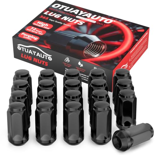 Image of OTUAYAUTO 1 /2-20 Lug Nuts - Replacement for Jeep Wrangler, Liberty, Grand Cherokee, Commander, Ford Explorer, Mustang, Lincoln MKX, Cone Seat, 19mm Hex, 20PCS Black Closed End Bulge Acorn Lug Nut Set