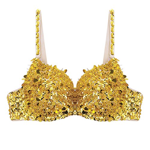 FEESHOW Women's Tribal Glitter Sparkle Belly Dance Beaded Sequined Bra Top for Rave Cabaret Party4