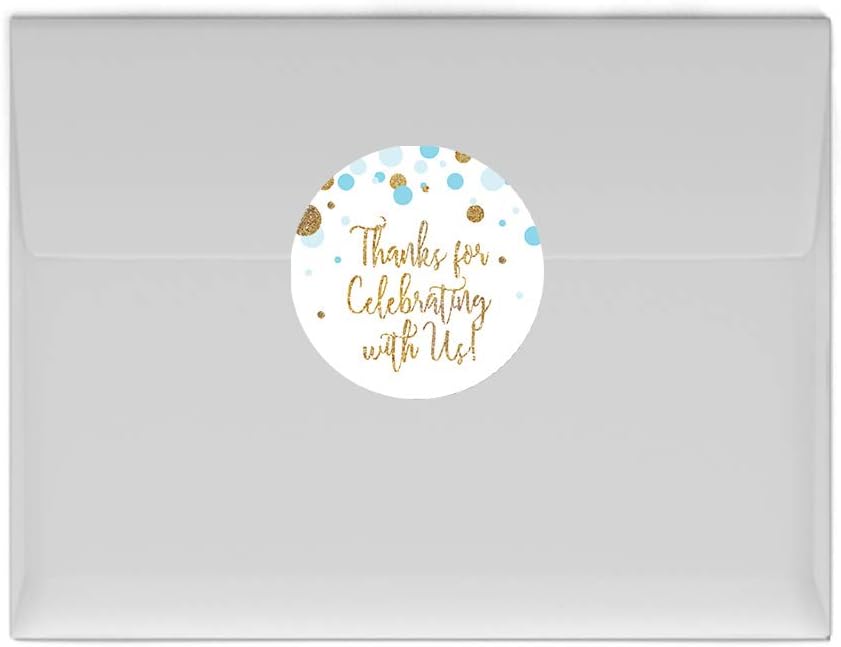 Andaz Press Light Blue Gold Glitter Boy Baby Shower Party Collection, Round Circle Label Stickers, Thank You for Celebrating with US, 40-Pack