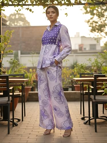 Image of Leriya Fashion Co Ord Set for Women Stylish | 3 Piece Kurti Set for Women | Dress for Woman | Printed Co-Ord Set with Collar Neck | Kurta Sets for Woman | Summer Full Sleeve Top Pant Outfits