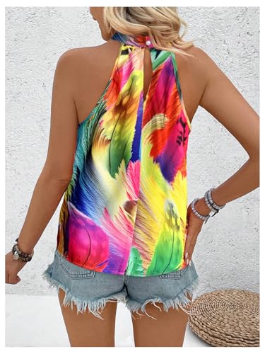 Image of RoseSeek Women's Tropical Paisley Halter Blouse Boho Shirt Vacation Tops