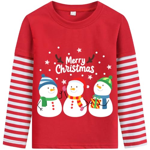 Boys Christmas T-Shirt Long Sleeves Xmas Tee Shirt for Kids Santa Claus Digger Monster Trucks Snowman Toddler Tops 2-7 Years