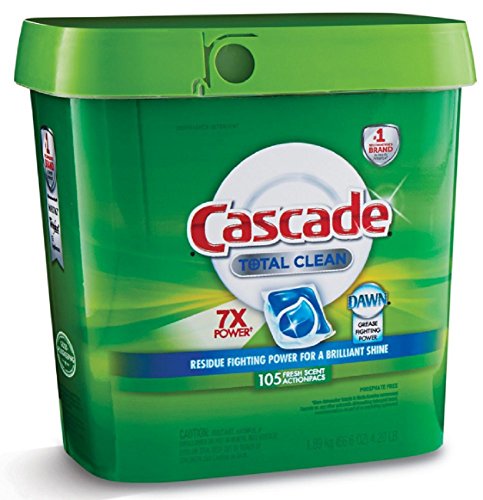 Image of Cascade Total Clean Gel Dishwasher Detergent Fresh Scent Dawn 105 Count, Action Pacs - New!!!