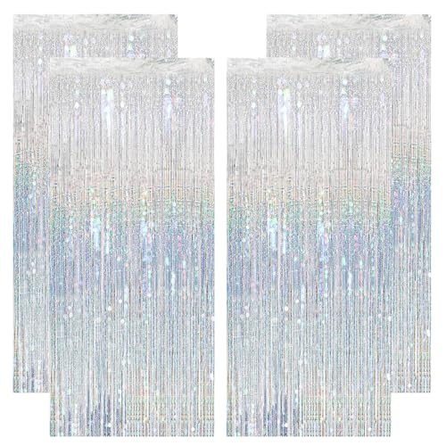 KICNIC Lametta Vorhang Silber Glitzer, 4 Stück Lametta Vorhänge,...