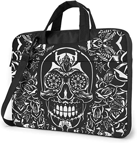 Cool Sugar Skull Schwarz und Weiß Laptoptasche 15,6 Zoll Laptop Sleeve Case mit Schulterriemen & Griff Notebook Computer Tasche Aktentasche