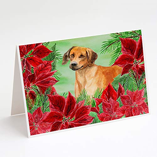 Caroline's Treasures CK1324GCA7P Rhodesian Ridgeback Poinsettas Greeting Cards and Envelopes Pack of 8 Blank Cards with Envelopes Whimsical A7 Size 5x7 Blank Note Cards