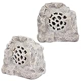 Alpine Corporation QLP542SLR-BG-2 Solar Outdoor Bluetooth 5.0 Rock Speaker Set of 2 Pair, 11" Tall, Beige