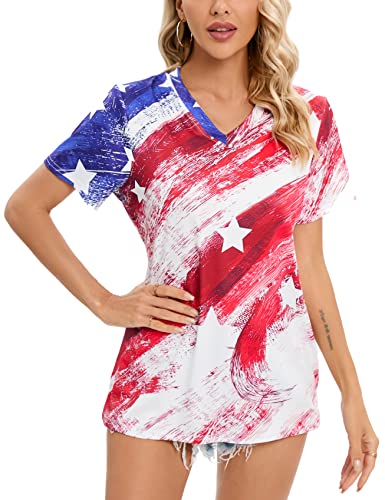 Ddsol Womens Casual American Flag T Shirt 4Th Of July Short Sleeve Tee Usa Patriotic Summer Blouse Tops Gray… #TOP2