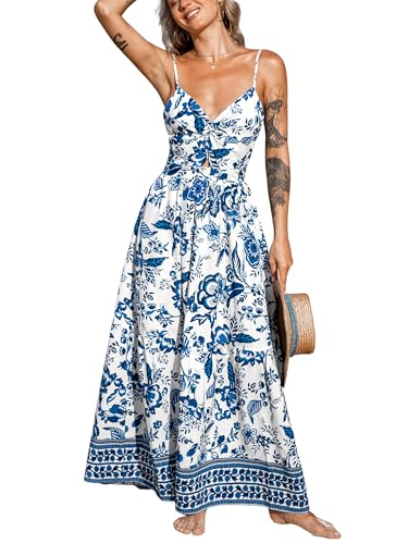 CUPSHE Robes d'été pour Femmes Col en V Cachemire sans Manches Occasionnel Couper Front tordu Robes de Plage Maxi