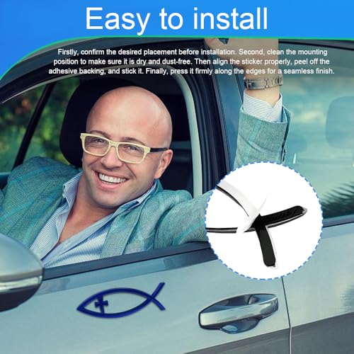 Image of Christian Cross Fish Auto Emblem, Jesus Fish Car Emblem, Weatherproof Christian Symbol Ichthus Cross Decal, Chrome Sliver Badge Bumper Stickers Car Accessories Fit for Most Vehicles (Blue)