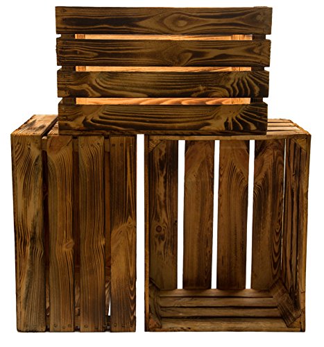 3er Set Massive Obstkiste Apfelkiste Weinkiste aus dem Alten Land 50 x 40 x 30 cm (GEFLAMMT)