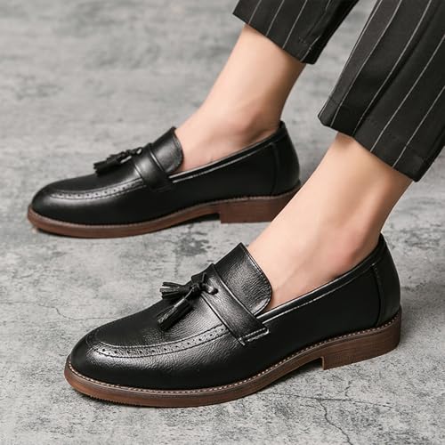 Men's Leather Tassel Thick Heel Oxford Shoes Comfortable Non-Slip Soft Sole Casual Work Oxfords4