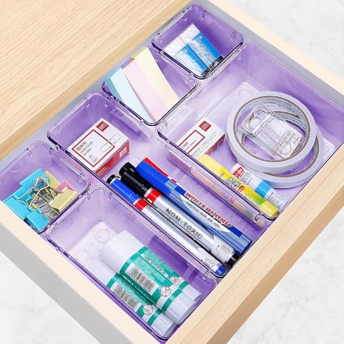 Image of 23 PCS Drawer Organizer Set, 5 Size Bathroom and kitchen organizer Trays | Bathroom and kitchen Drawer cabinet organizer Trays, Clear Storage Bins for Makeup, Jewelry, Utensils and Gadgets