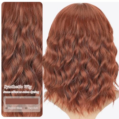 Image of AISI HAIR Bob Curly Wig with Bangs Short Wavy Wigs for Women