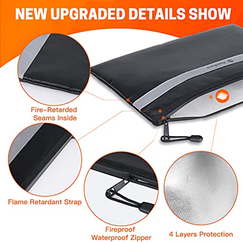 Andyer Fireproof Document Bag With Money Bag - 2 Pack 13.4”X10” And 11"X6" Waterproof & Fireproof Bags - Fireproof Safe Storage Pouch With Zipper For A4 Documents, Money, Cash, Passport And Tablet #TOP4