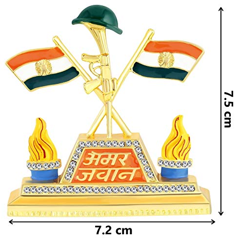 Relicon Tricolor Indian Flag Idol Tiranga Amar Jawan Soldier (R-54) Metal Showpiece for Car Dashboard | Home Decor | Office Table Showpiece (L*B*H-7.2 x 1 x 7.5 Cm)
