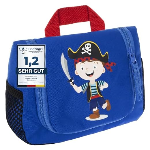 GRINSEZWERGE Kinder Kulturtasche | Reise Kulturbeutel zum Aufhängen | Kosmetiktasche Waschbeutel Waschtasche Reisetasche Schminktasche Kosmetik Beutel Reisezubehör
