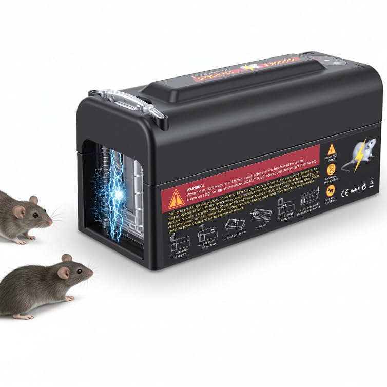 Electric Rat Trap with Intelligent Sensor, Rat Traps That Kill Instantly, High Voltage Reusable Mouse Trap for Rats & Mice, Humane Trap for Kitchen, Bedroom, Office, Indoor & Outdoor
