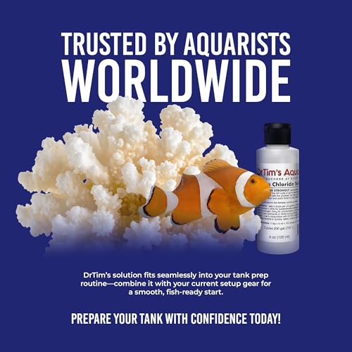 Dr. Tim’s Aquatics Ammonium Chloride Aquarium Treatment for Fishless Cycling – Chlorine Free, Fish Tank Cleaner for Saltwater, Freshwater, Reef Aquariums – 100% Natural – 4 Oz.