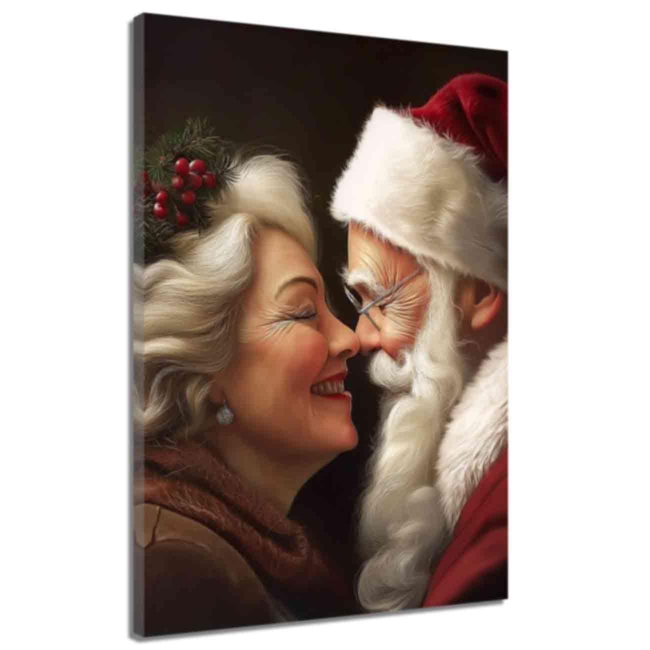 LMYSXAOZ Santa Claus and Mrs Wall Art on Canvas Father Christmas Artwork Festive for Home Decoration (Black Red,20.00" x 30.00")