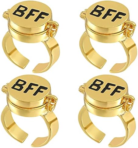 Ucilon BFF Rings for 4 Girls,Best Friends Rings Anime Aesthetic Opening Ring for Teens Couple Women BFF Jewelry Gifts (4)